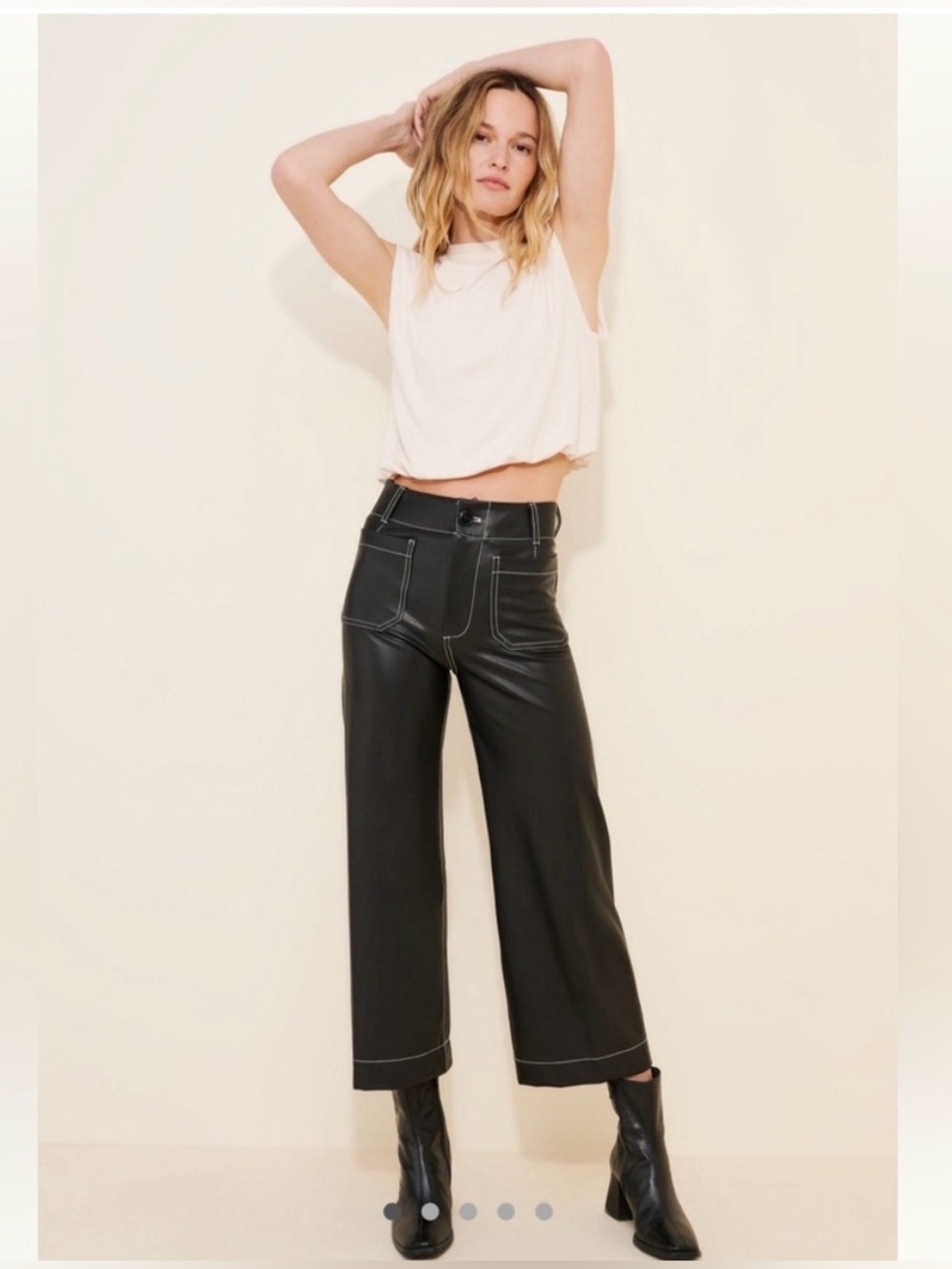 NWOT Anthropologie Maeve The Colette Cropped Wide-Leg Vegan-Leather Black Pants